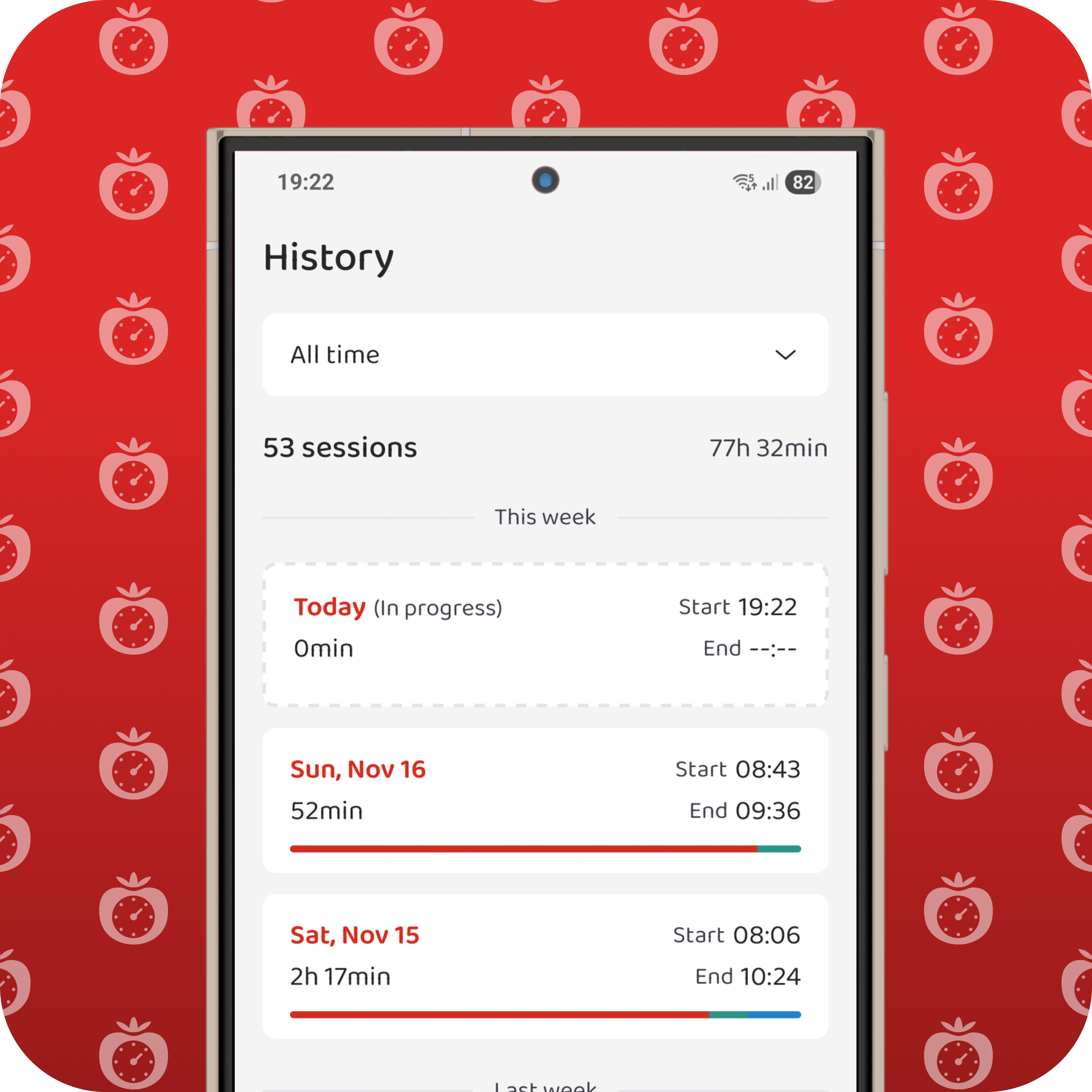 Card displaying the feature : Session History