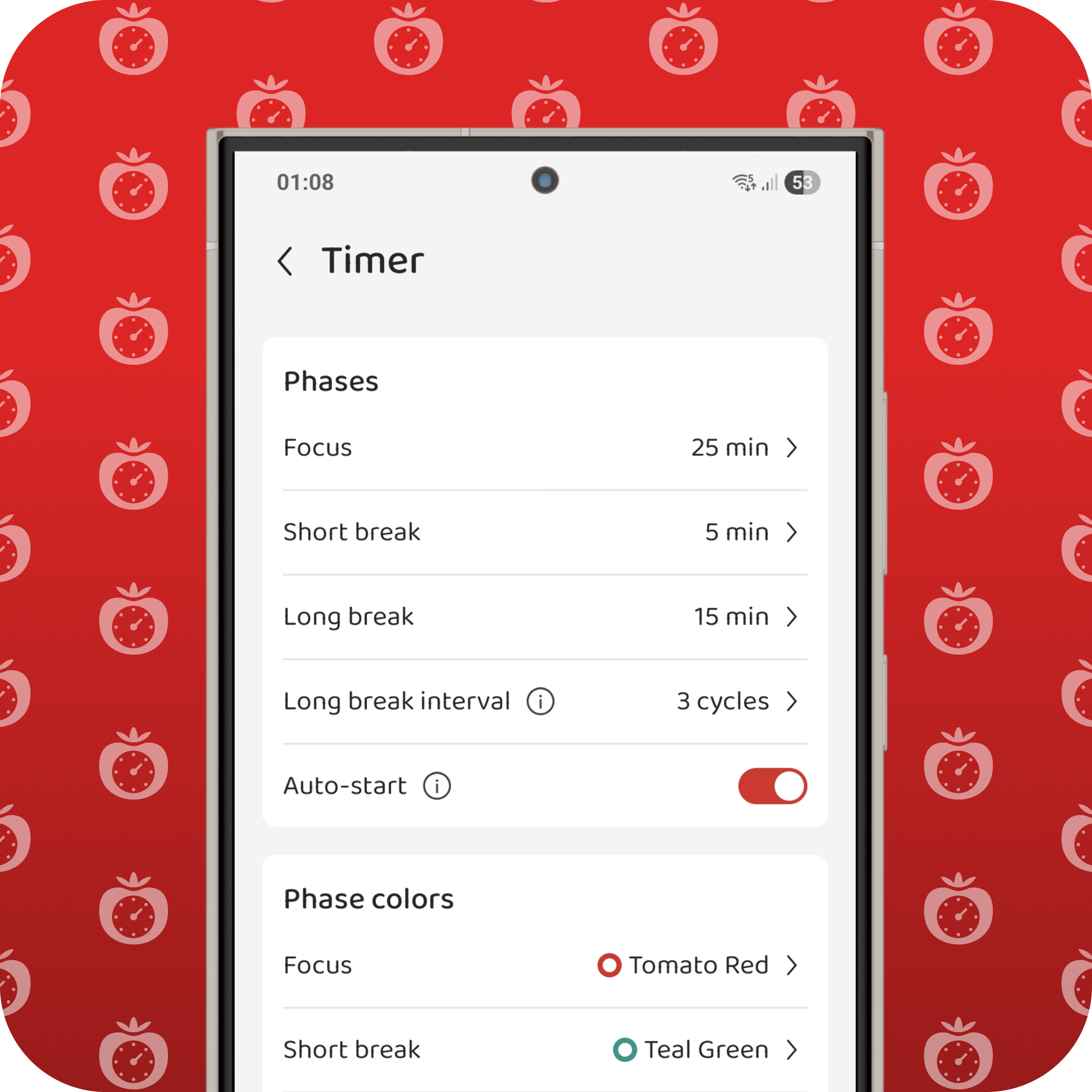 Card displaying the feature : Customizable Timer